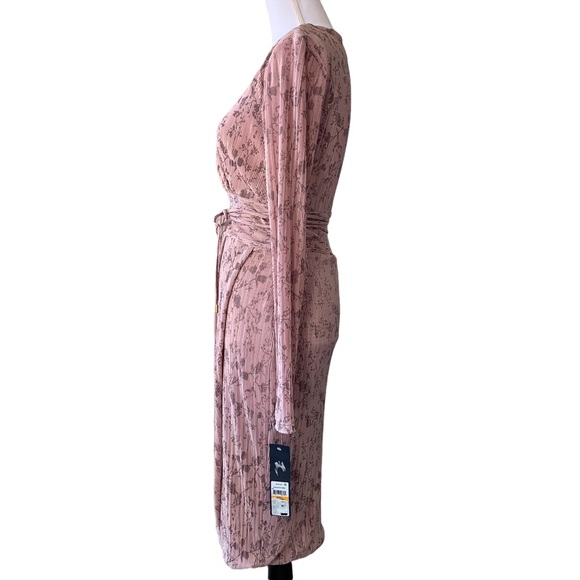 RACHEL ROY SILVIA PINK PLEATED FAUX WRAP MIDI DRESS NWT - Picture 5 of 16